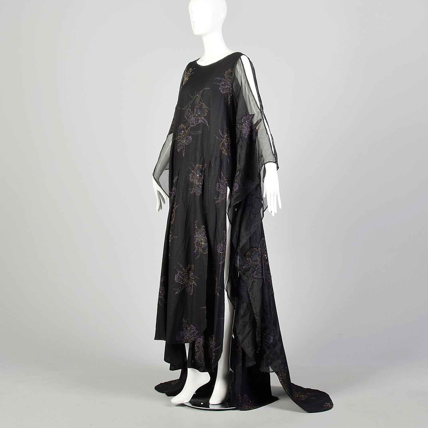 OSFM 1990s Dramatic Flowy Gothic Gown Kaftan Dress Kimono Sleeve Car W Style & Salvage OSFM 1990s Dramatic Flowy Gothic Gown Kaftan Dress Kimono Sleeve Car W Style & Salvage