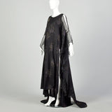 OSFM 1990s Dramatic Flowy Gothic Gown Kaftan Dress Kimono Sleeve Car Wash Beaded Hem