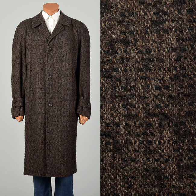 XXL 1950s Coat Brown Boucle Wool Tweed Winter Overcoat
