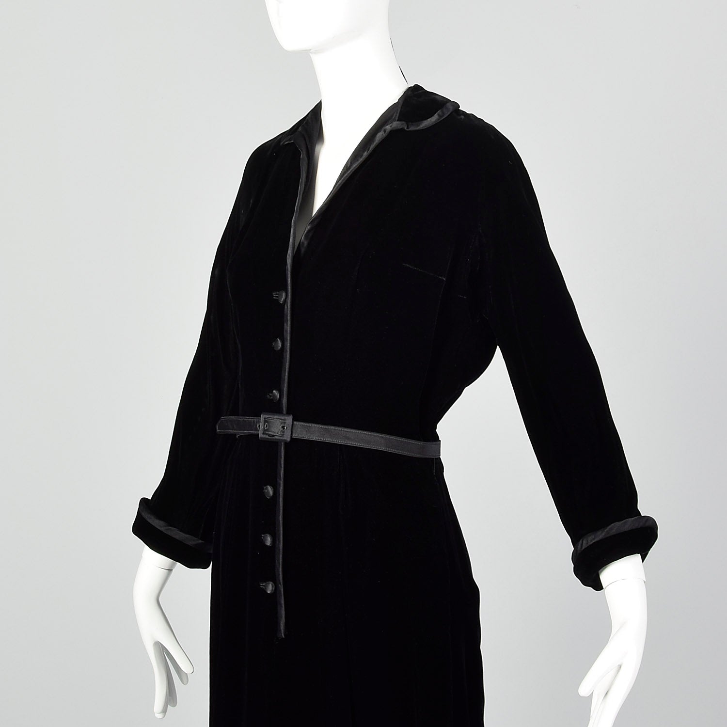 1950s Medium Mollie Parnis Dress Black Velvet Evening Gown Silk Satin Long Sleeve