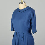 Large 1950s Blue Belted Dress