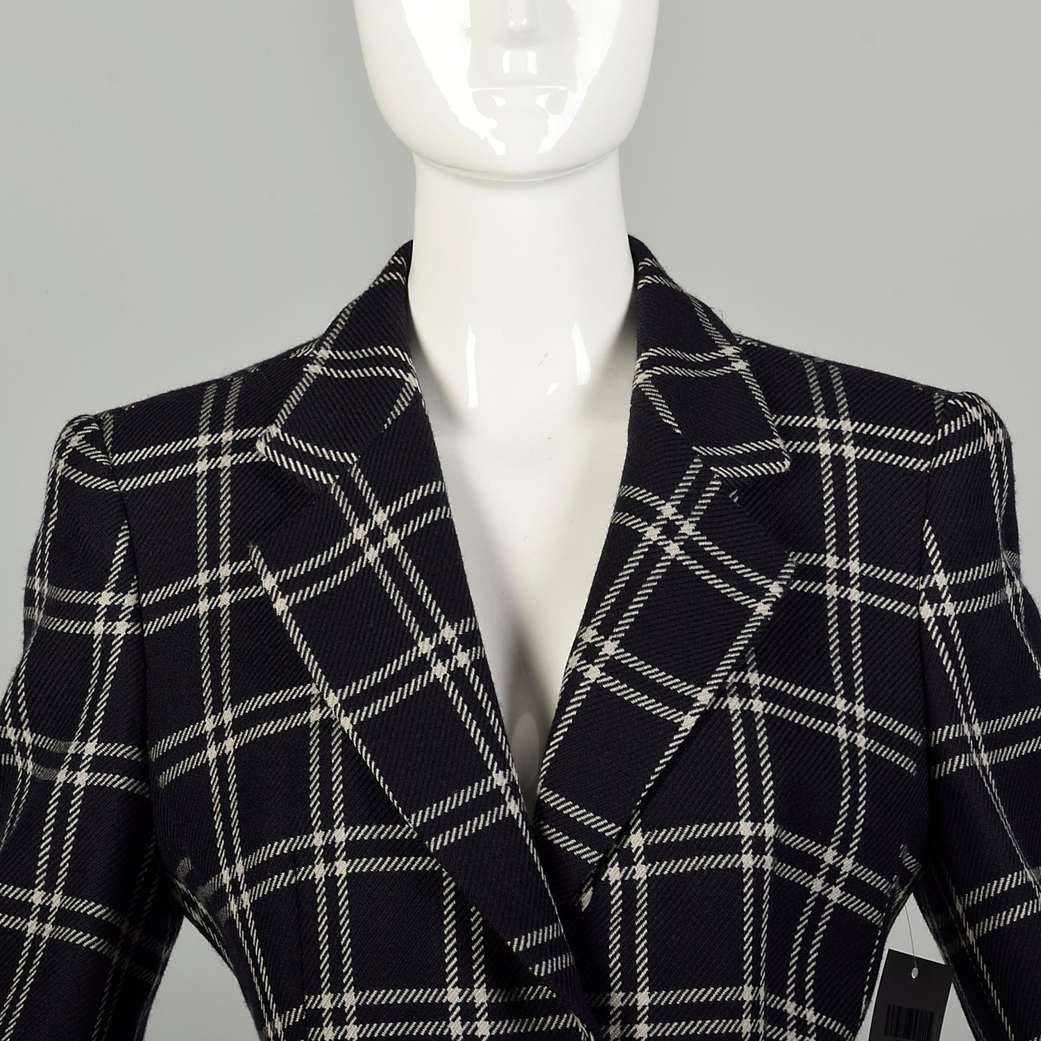 Large 1990s Louis Feraud Plaid Jacket Lightweight Wool Blazer Navy Gray