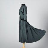 1950s Green and Black Sharksin Dress with Black Velvet Trim
