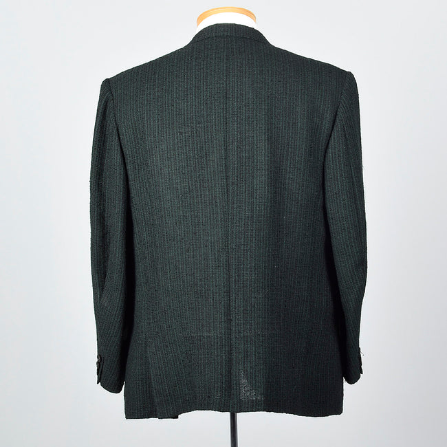 1960s Mens Black with Green Stripe Jacket in a Textured Weave