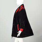 Medium 1980s Winter Coat Red Layered Look Black Corduroy
