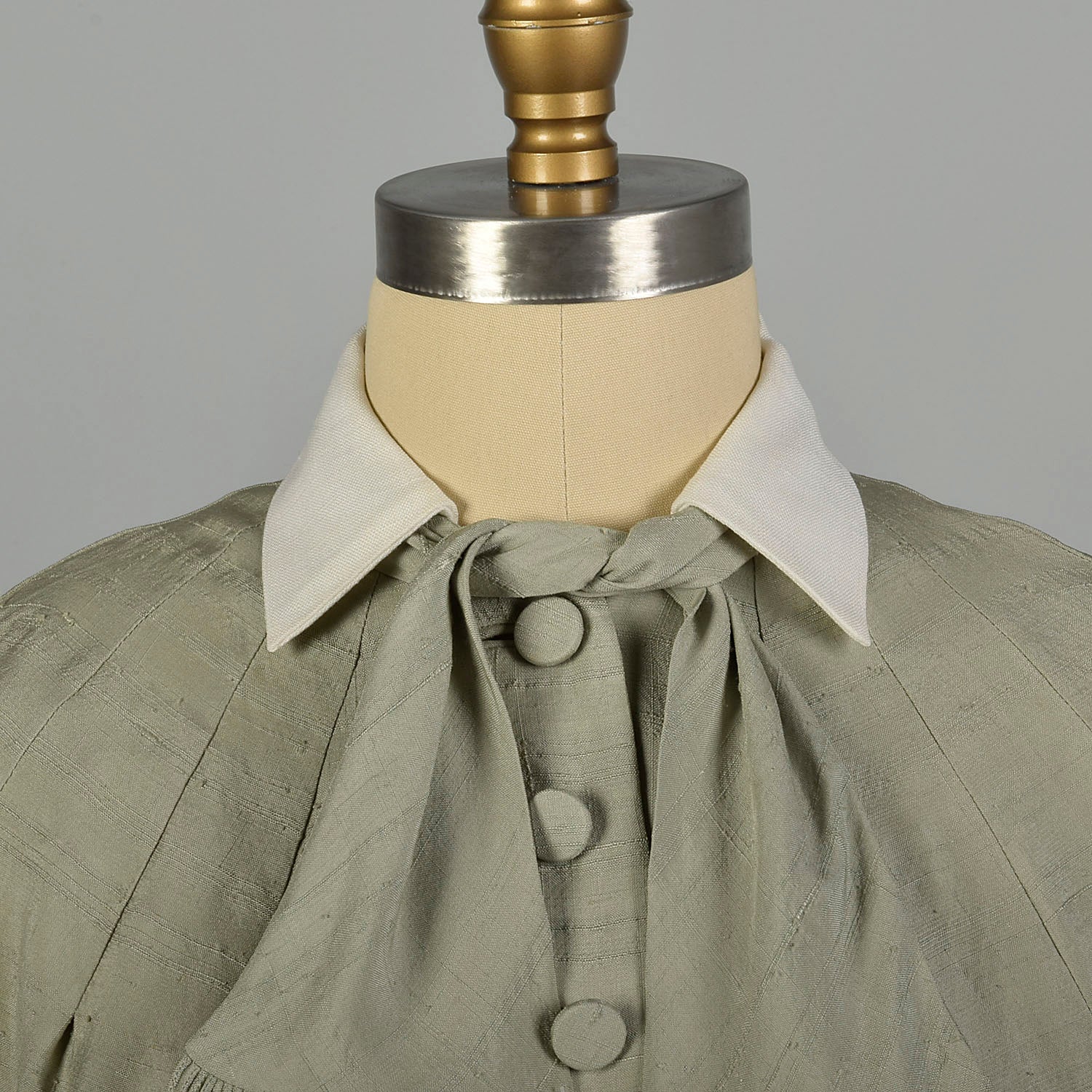Medium 1950s Dress Designer Sage Green Lightweight Silk Long Sleeve