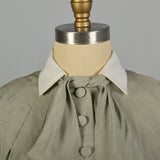 Medium 1950s Dress Designer Sage Green Lightweight Silk Long Sleeve