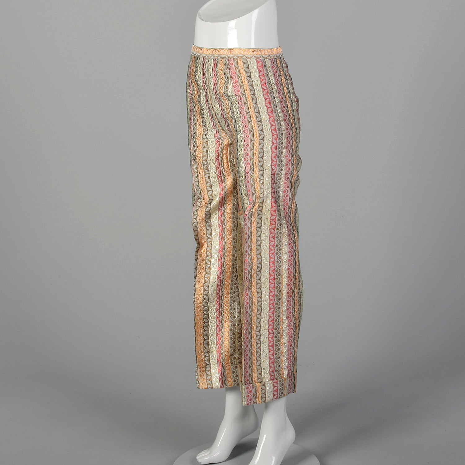 XXS 1970s Metallic Striped Wide Leg Pants