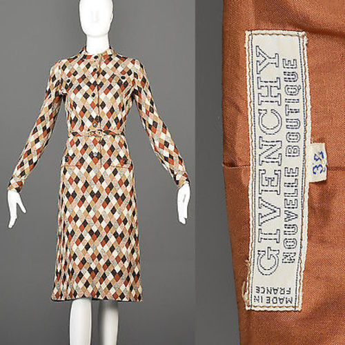 1970s Givenchy Argyle Knit Dress with Matching Scarf