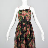 1960s Floral Evening Gown with Floral Applique Bust