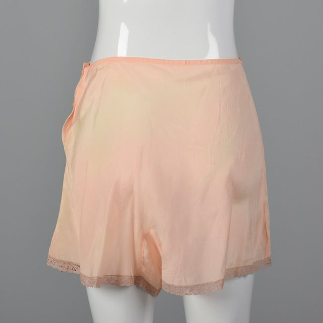 1930s Pink Slip Shorts with Floral Embroidery