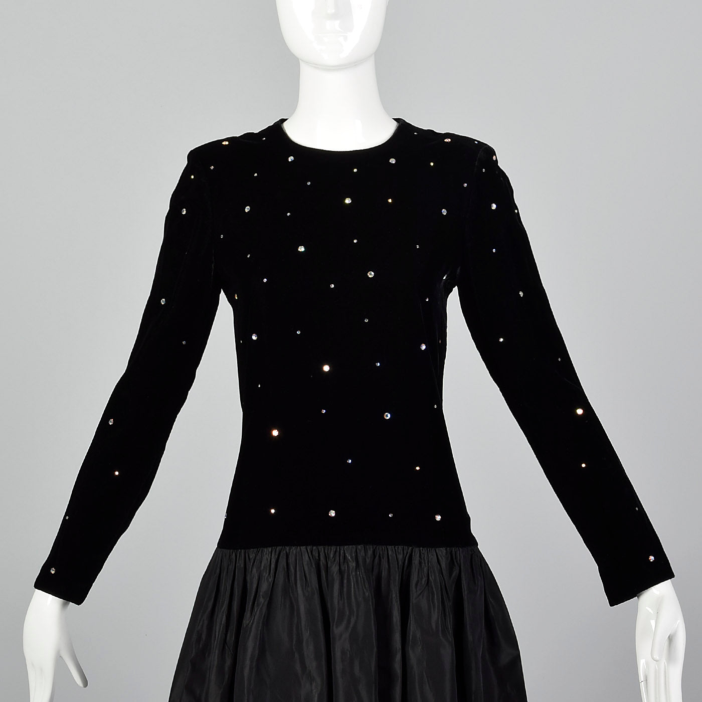 1980s Bill Blass Black Evening Dress with Rhinestones