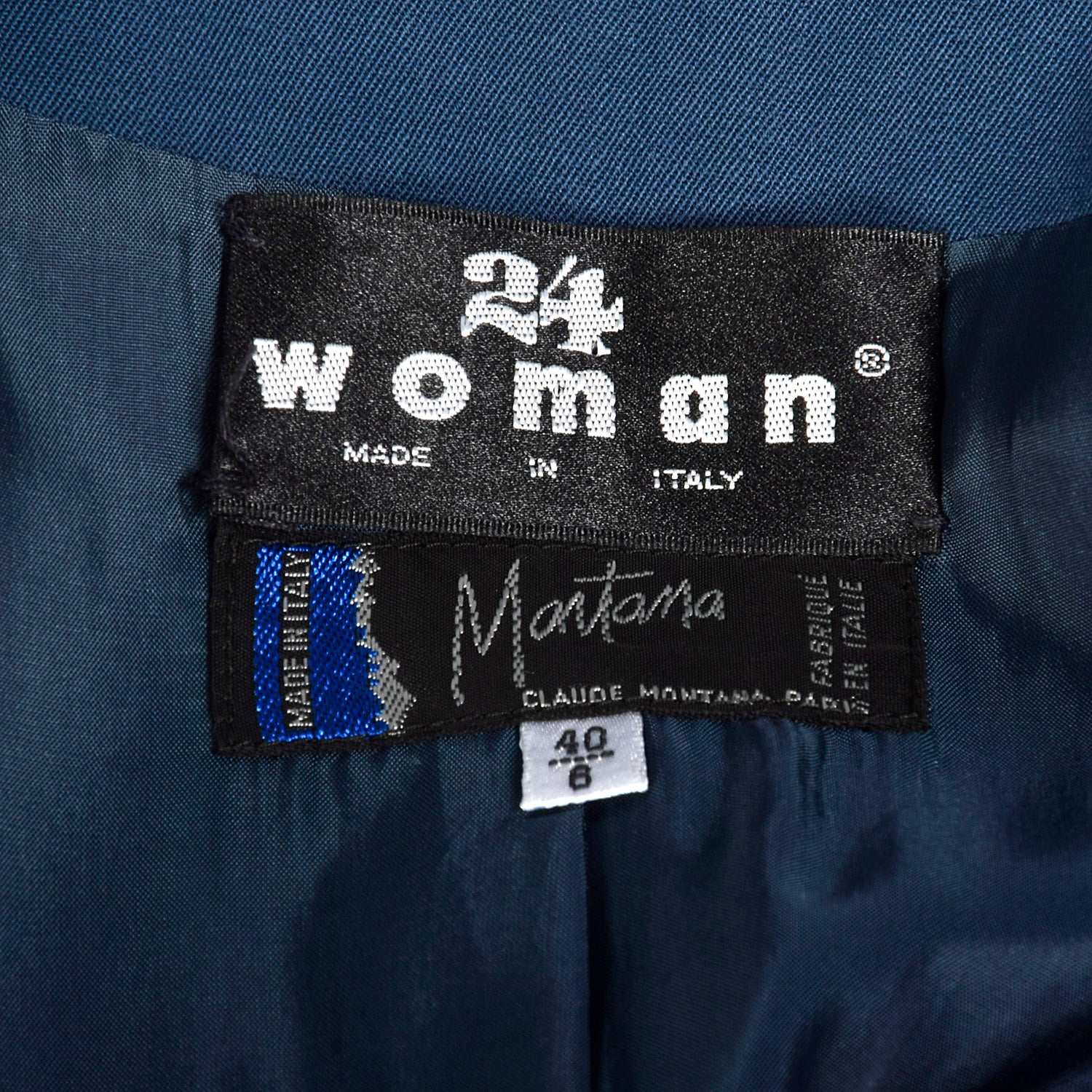 Small 1980s Claude Montana Suit Blue Hourglass Jacket Pleated Trouser