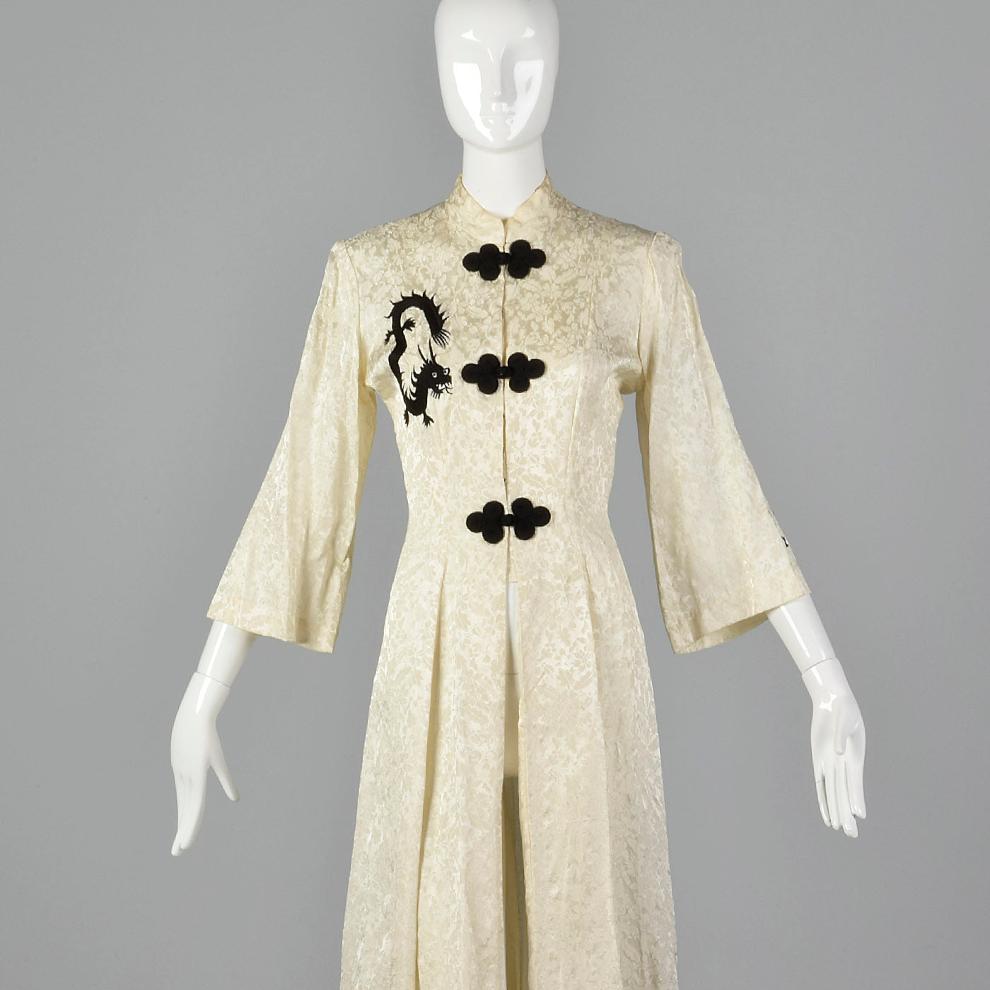 1950s White Brocade Robe with Embroidered Dragon