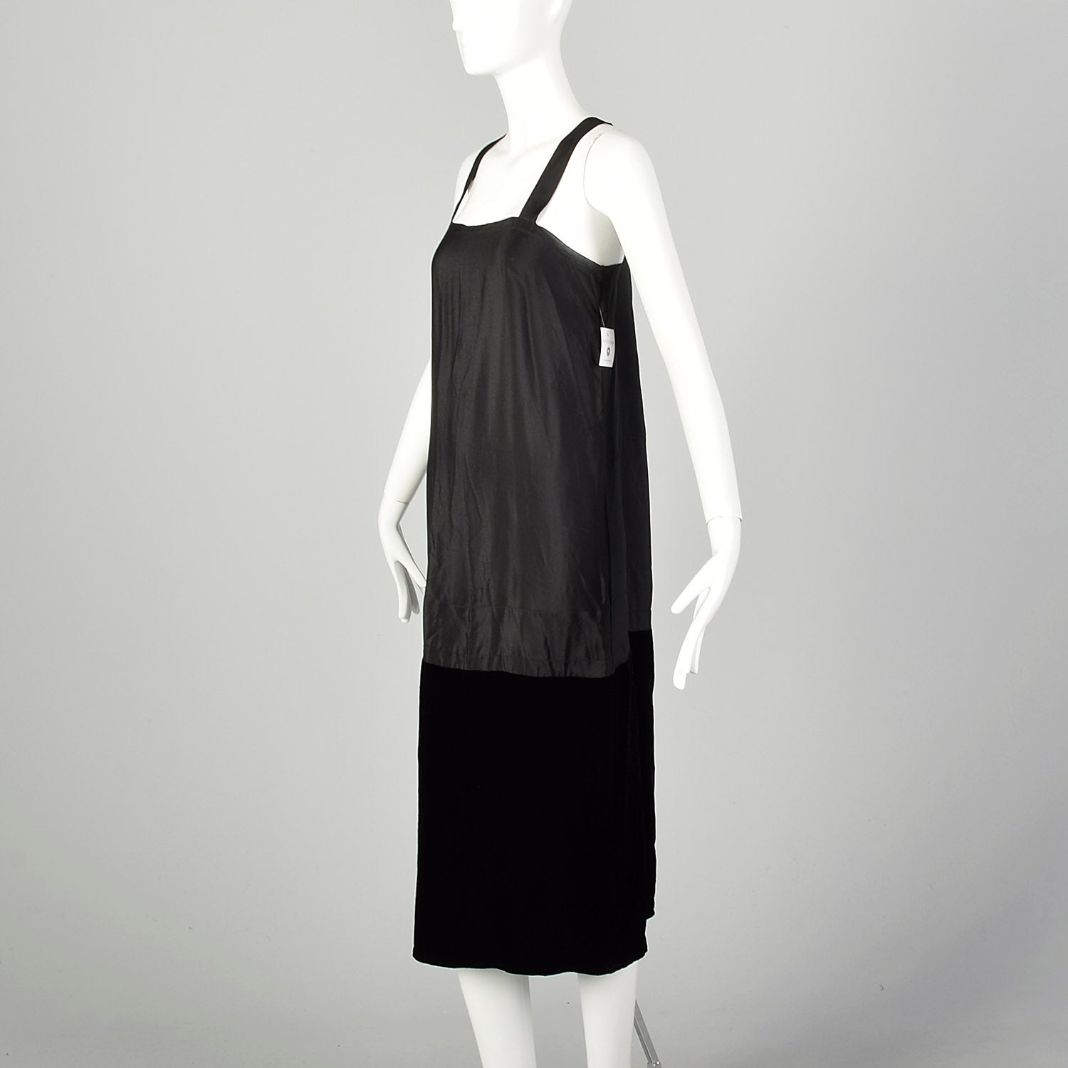 Medium 1920s Black Slip Under Dress Underpinning Sleeveless Velvet Border