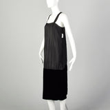 Medium 1920s Black Slip Under Dress Underpinning Sleeveless Velvet Border