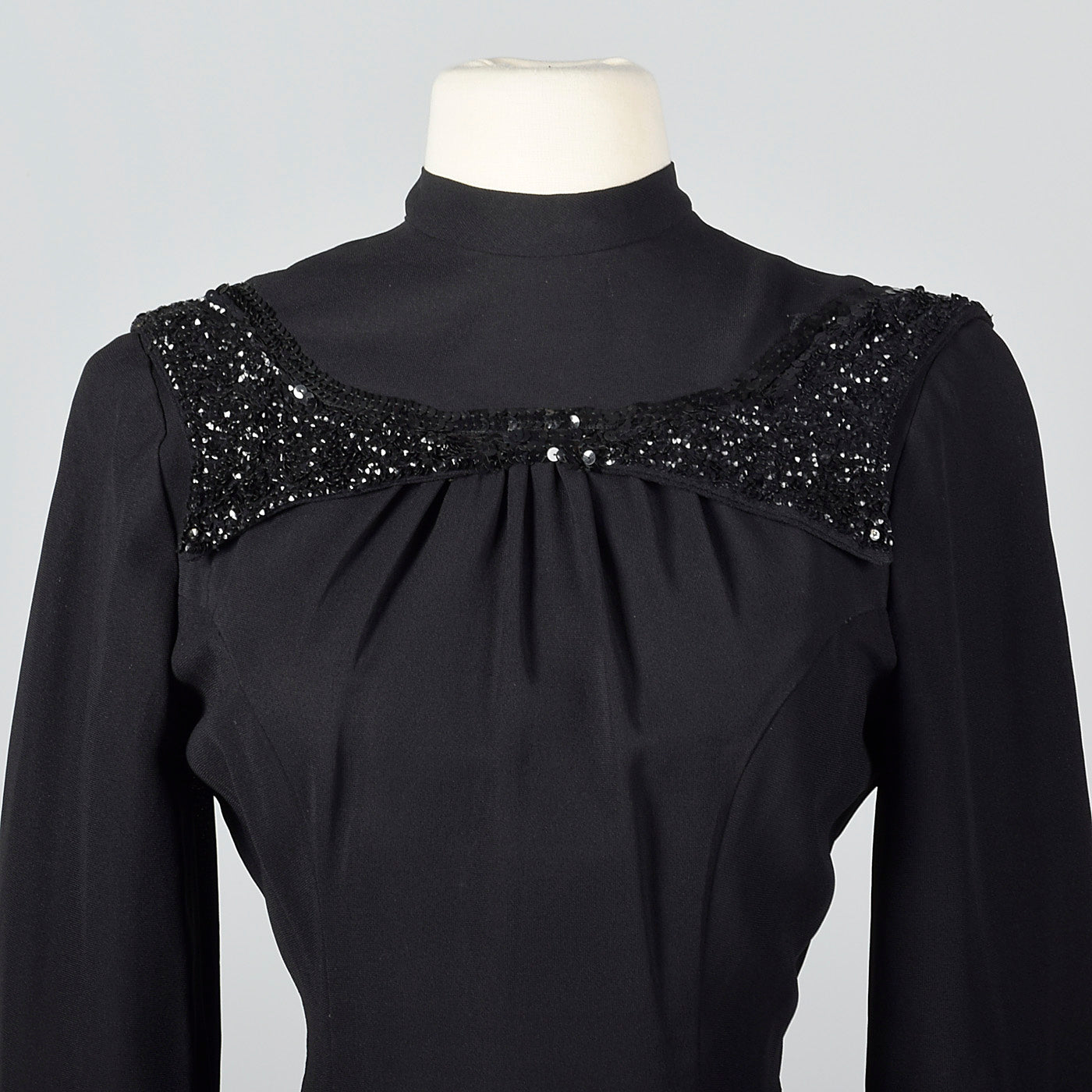 1940s Black Fitted Blouse with Sequin Trim