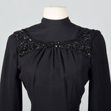 1940s Black Fitted Blouse with Sequin Trim