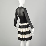 XS 2000s Dress Black Sheer White Stripe Long Sleeve Cocktail Party