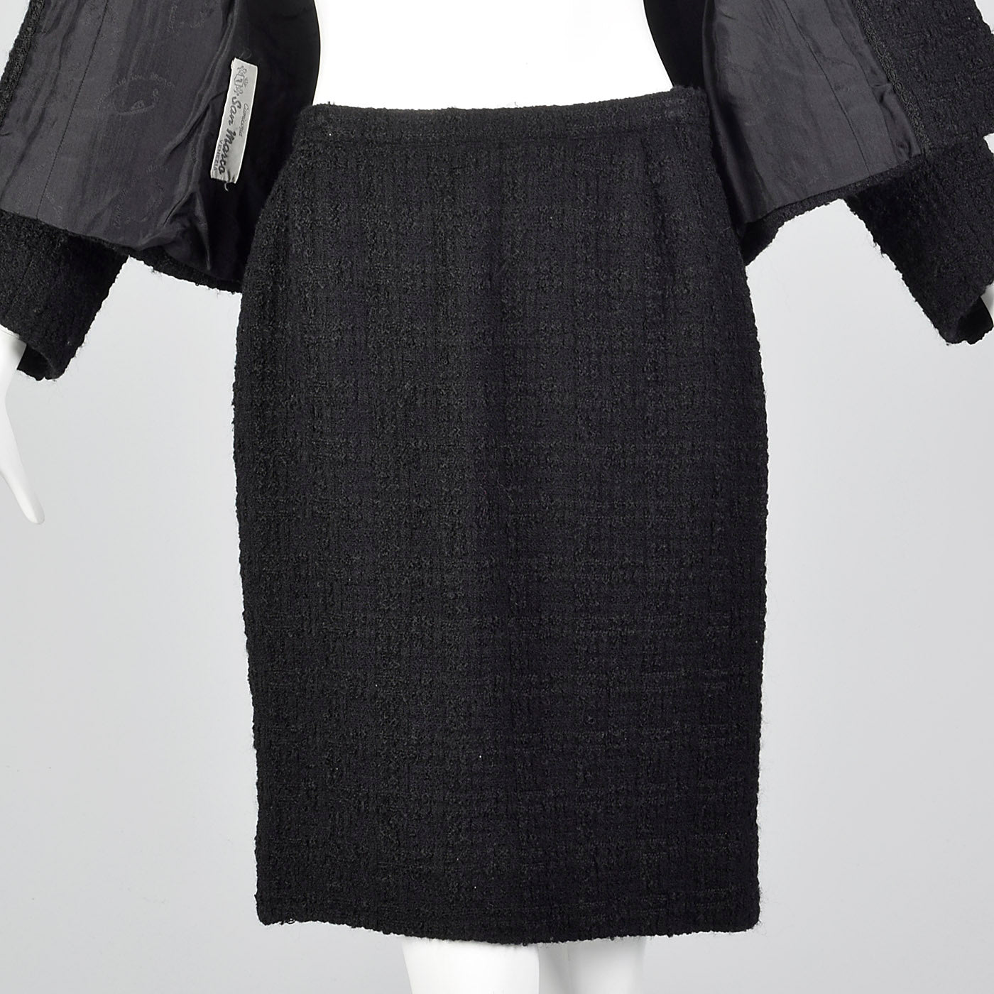 1960s Black Chunky Tweed Skirt Suit