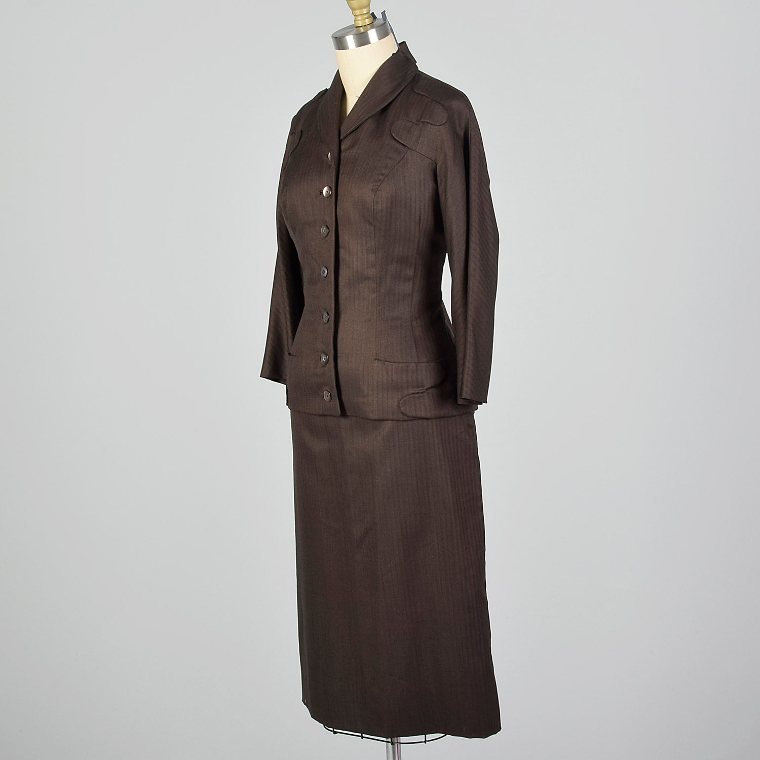 1950s Brown Two Piece Skirt Suit with Pockets