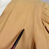 1940s Tan Rayon Crepe Dress with Full Flower Corsage