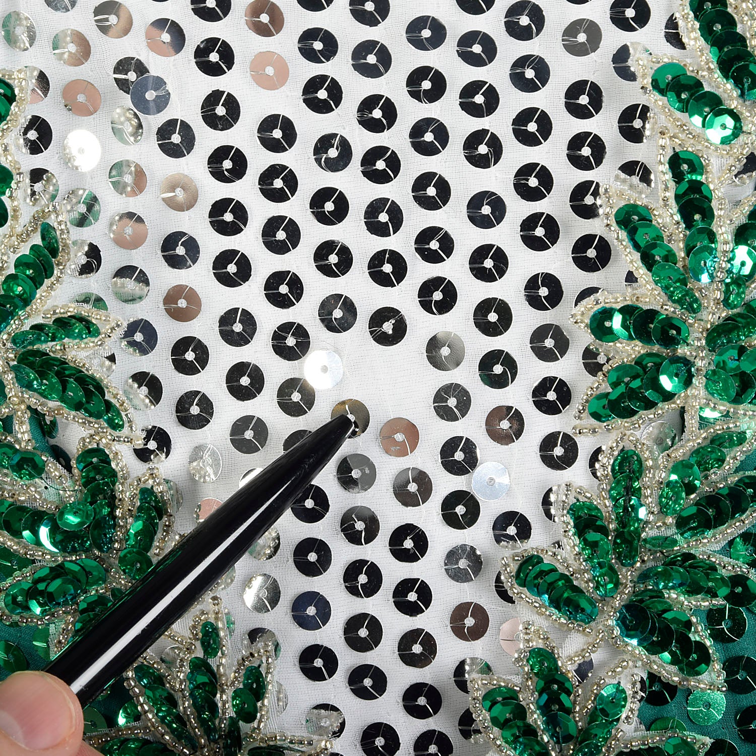 Medium 1980s Sequin Peplum Prom Dress Green Silver Hi-Low Hem Mini Pencil Skirt