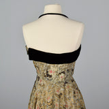 1940s Halter Dress with Abstract Gold Silkscreen Print