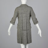 1960s Black and White Tweed Skirt Suit with Red Lining