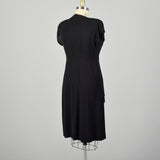 XL 1940s Little Black Dress Rayon Volup Beaded Illusion Neckline Evening Cocktail Gown LBD