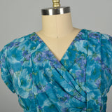 XL 1950s Dress Blue Short Sleeve Floral Volup Cocktail Party