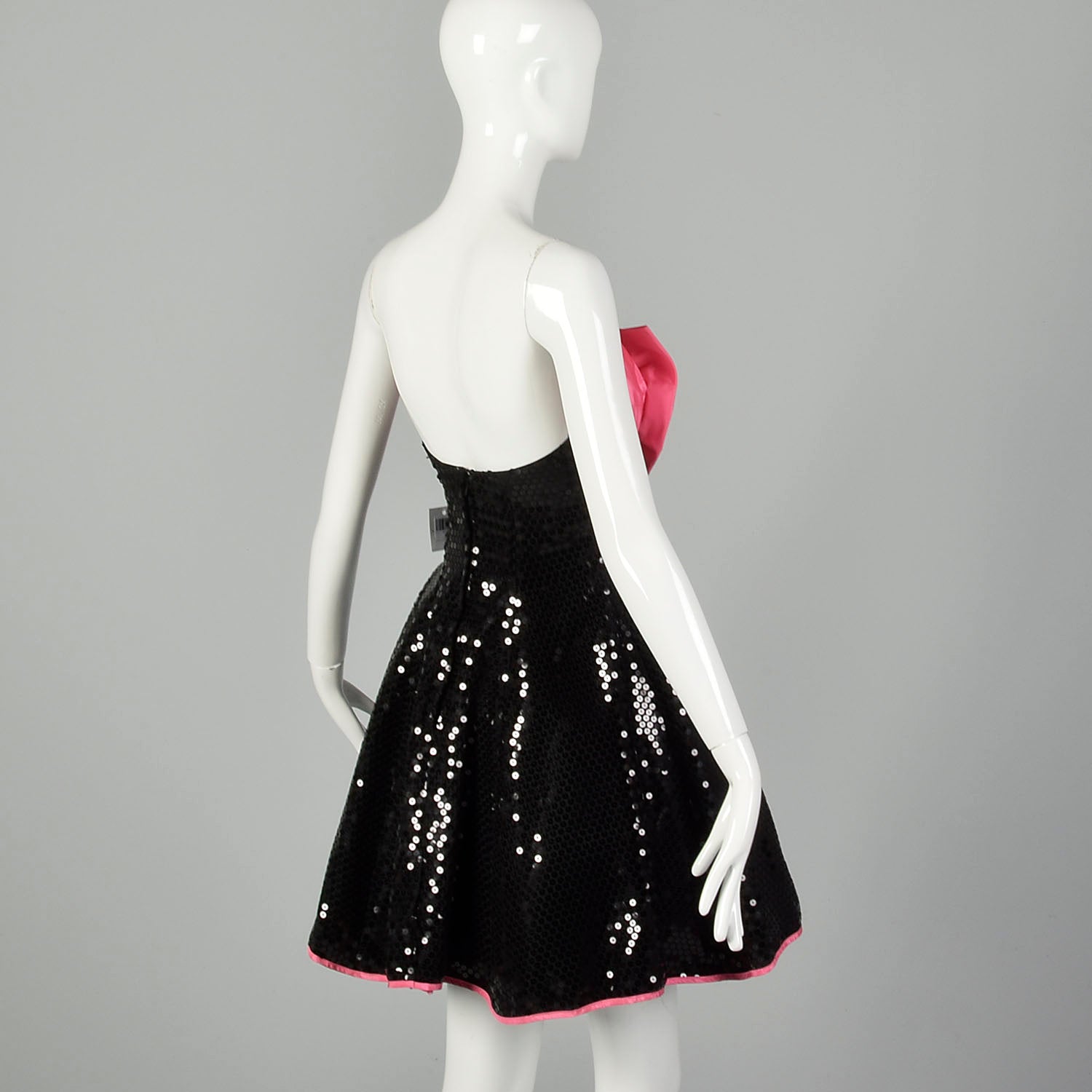 XS 1980s Black Sequin Dress Hot Pink Strapless Cocktail Mini Style & Salvage XS 1980s Black Sequin Dress Hot Pink Strapless Cocktail Mini Style & Salvage