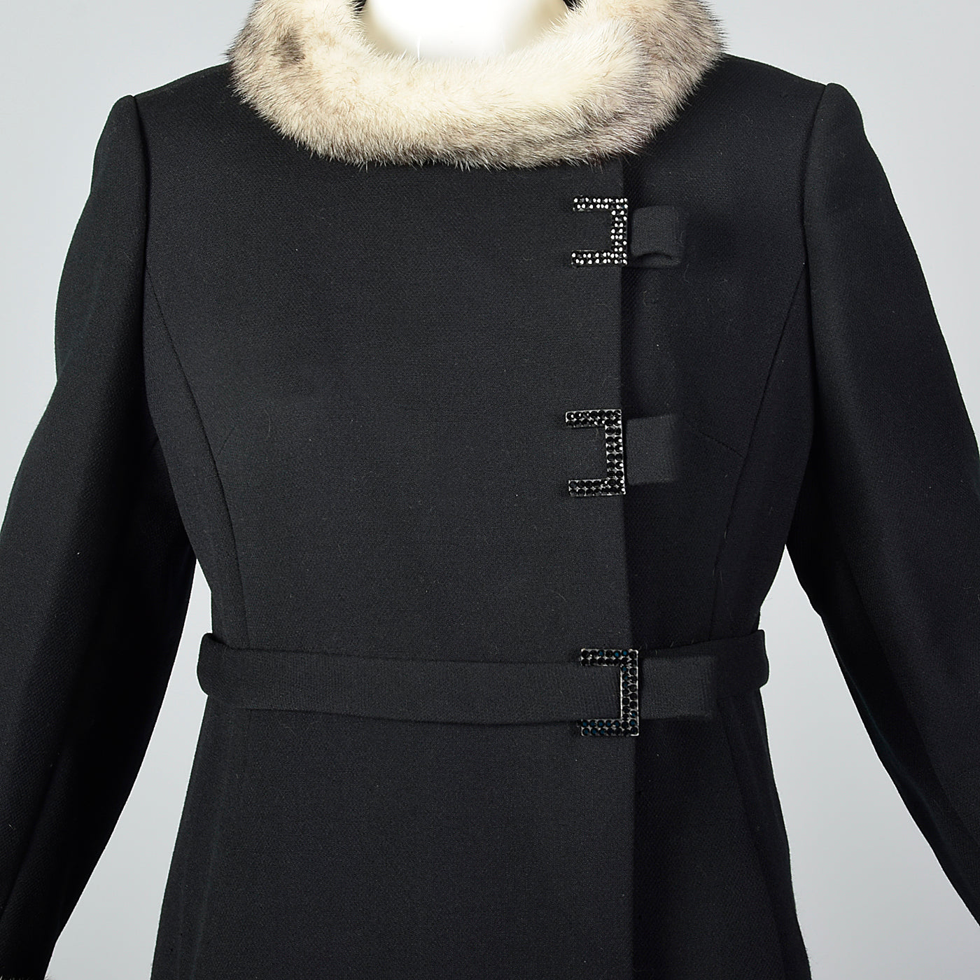 1960s Black Wool Coat with Cross Mink Trim