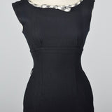 1950s Black Wiggle Dress with Gingham Trim and Jacket