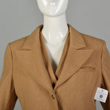Medium 1970s Tan Matching Wool Set Camel Blazer Bohemian Vest