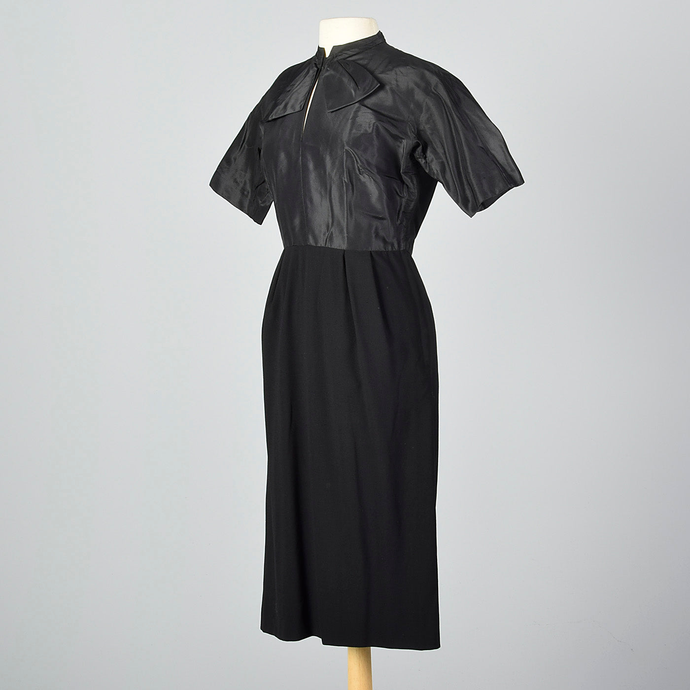 1950s Black Taffeta and Black Wool Dress