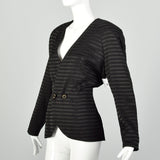 XL 1980s Dominic Serio Blazer Black Striped Power Shoulder Double Breasted Jacket