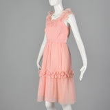 1960s Pink Swiss Dot Dress with Ruffle Trim