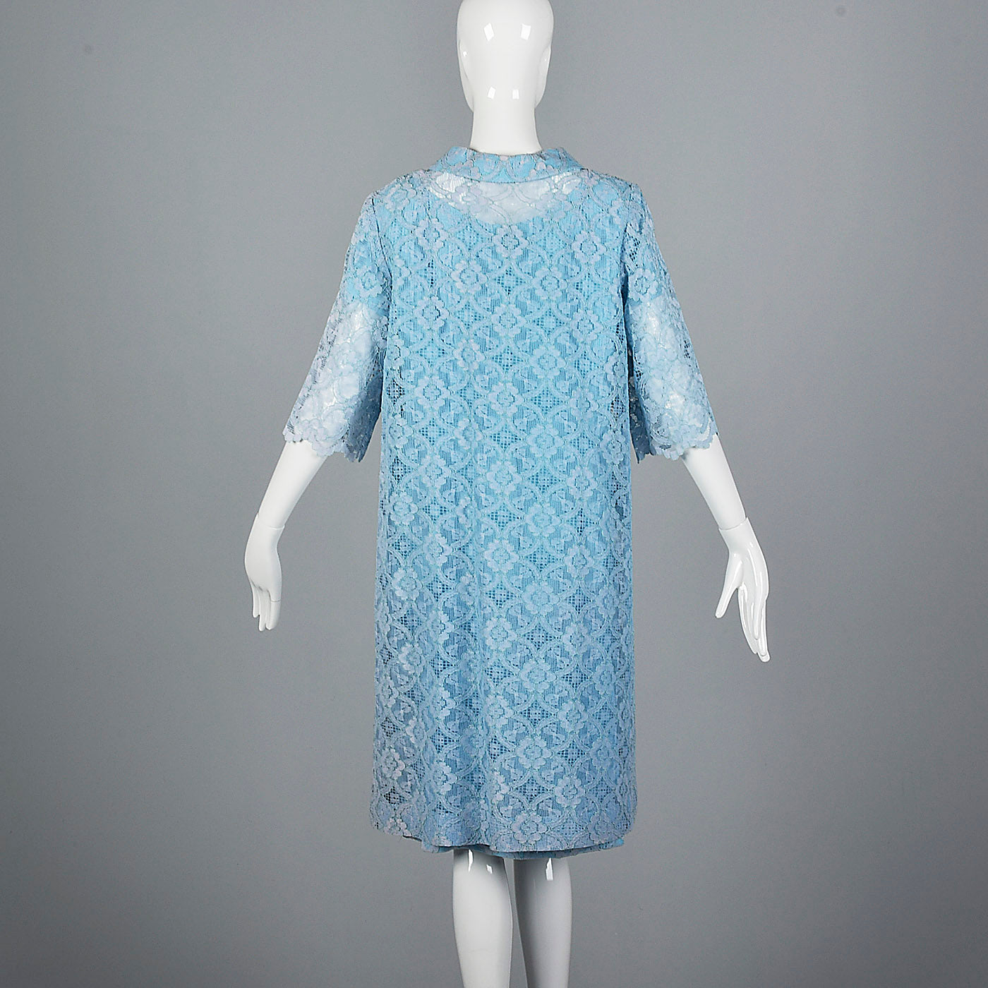 1960s Baby Blue Two Piece Set with Lace Trim