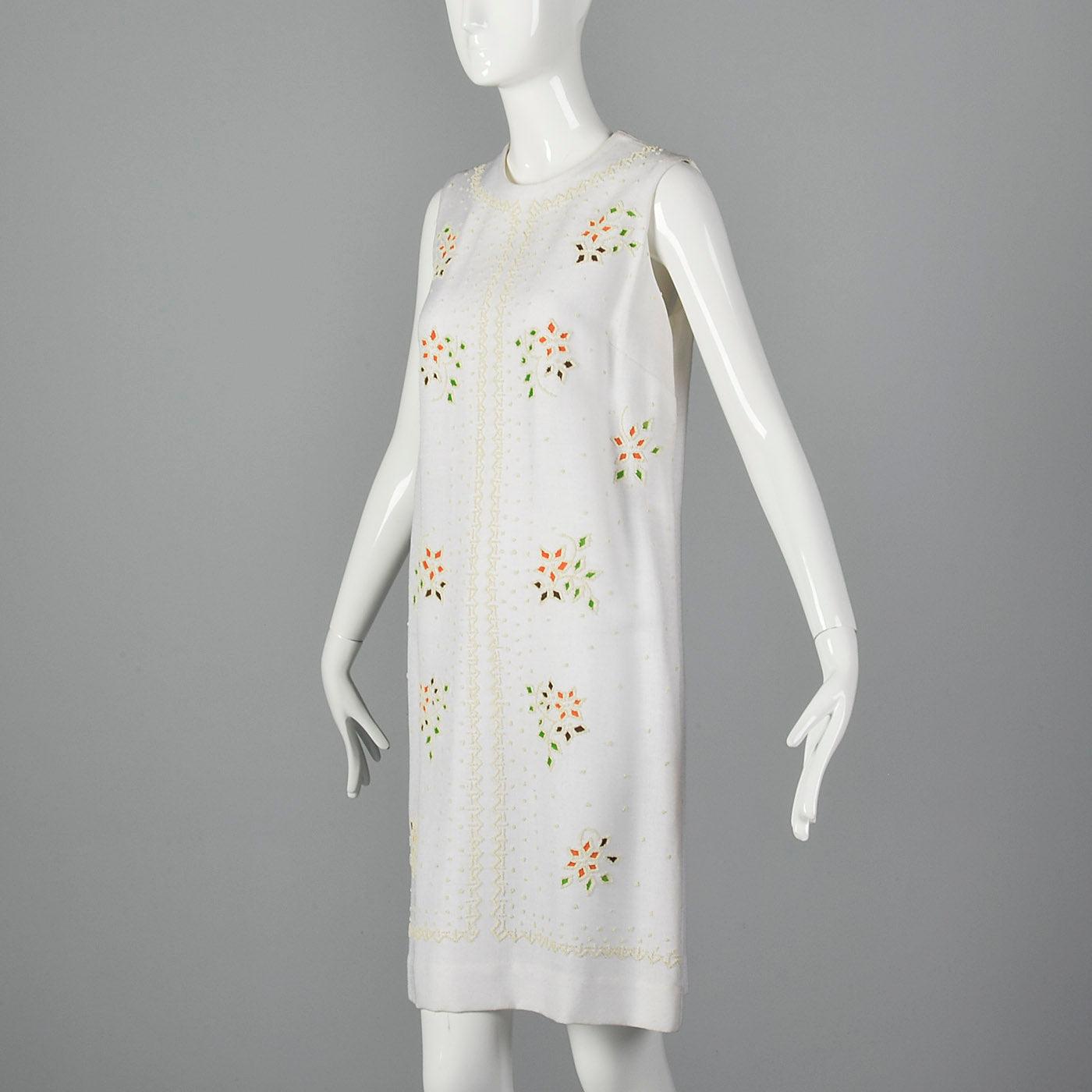 1960s White Shift Dress with Mosaic Beading - Main Image