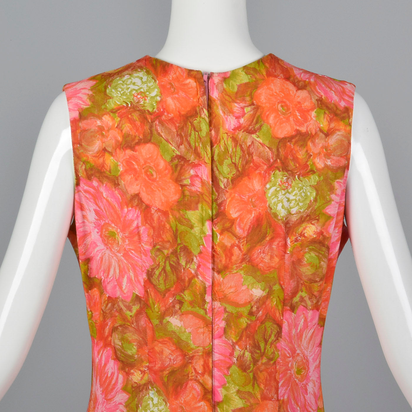 1960s Pink and Orange Floral Shift Dress