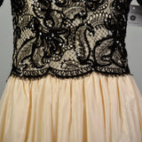 Medium 1980s Alfred Bosand Gown Taffeta Lace Sequin Evening Formal Dress