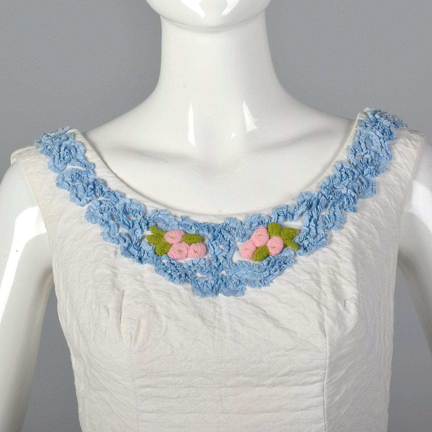 1950s Textured Cotton Dress with Soutache Trim