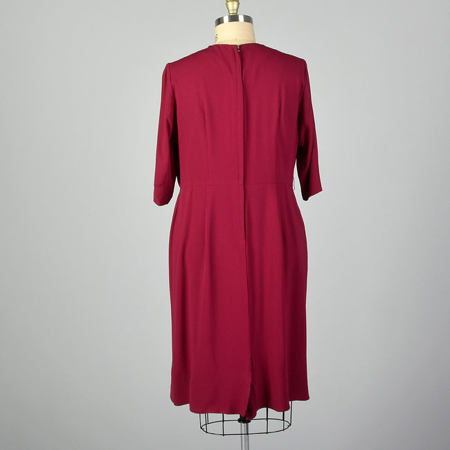 XL 1950s Magenta Dress with Piping Detail