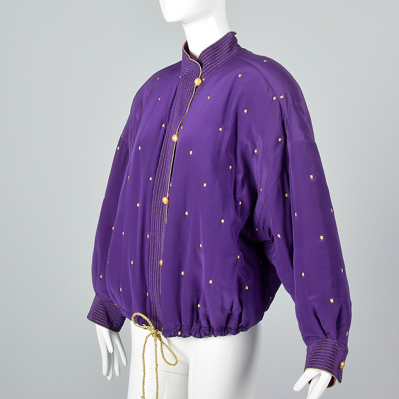 1990s Ellen Tracy Purple Silk Jacket with Metallic Gold Details