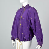 1990s Ellen Tracy Purple Silk Jacket with Metallic Gold Details