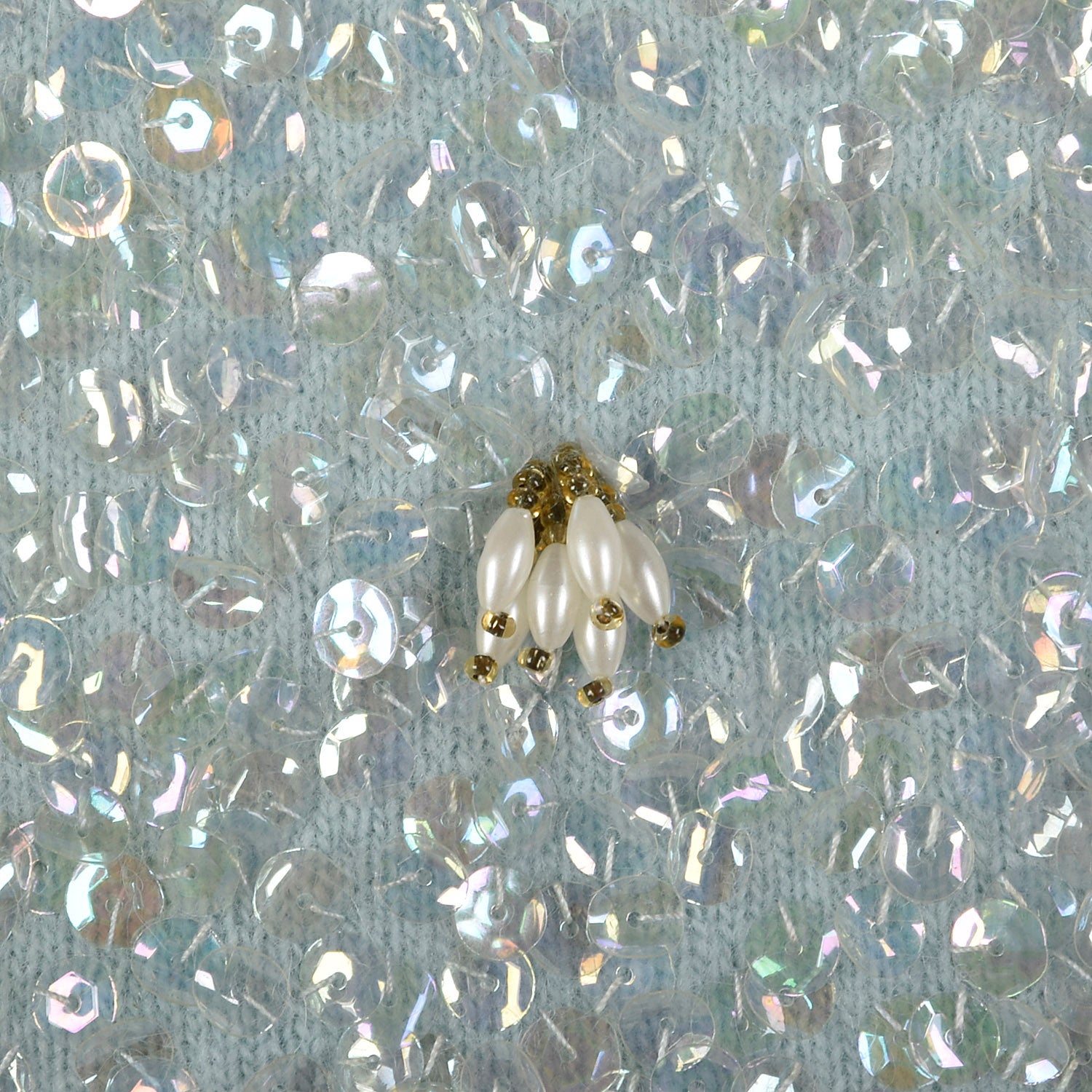 XS 1960s Fully Beaded and Sequined Blue Sweater