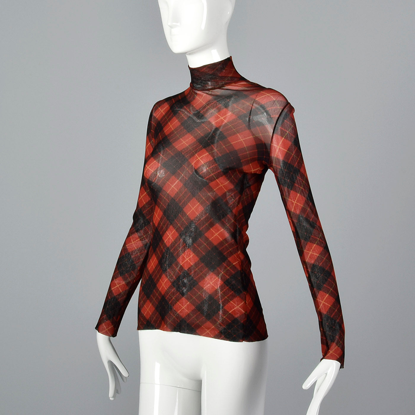 Jean Paul Gaultier Classique Tartan Plaid Stretch Mesh Top