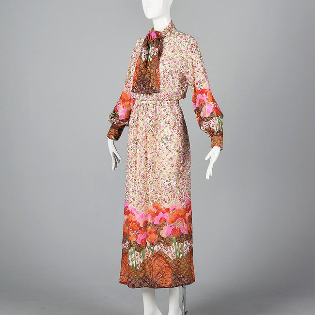 1970s Bohemian Harold Levine Silk Two Piece Separates Set