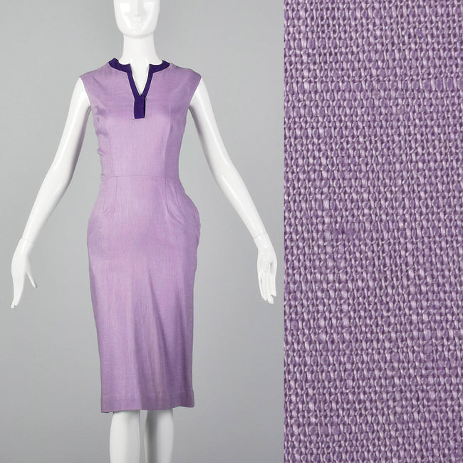 1960s Sleeveless Purple Dress with Fitted Waist